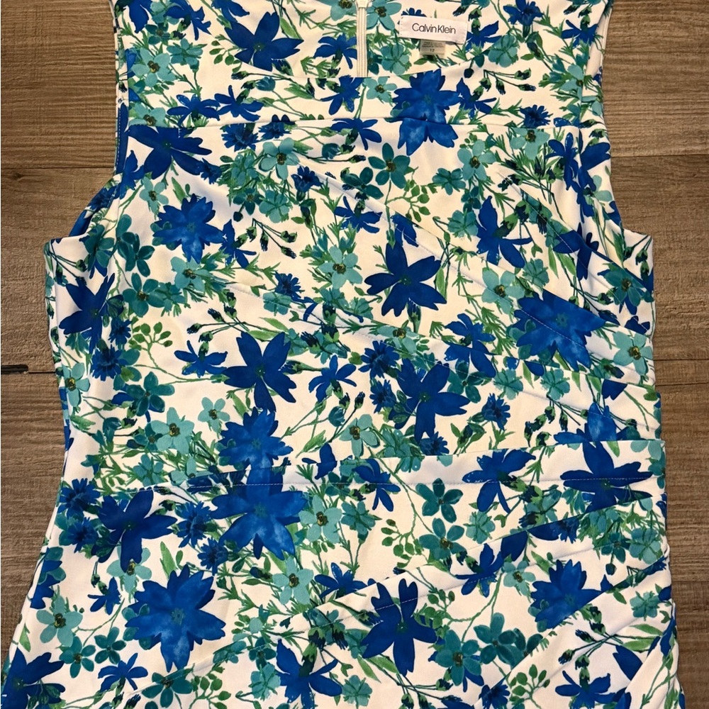 Calvin Klein Floral Sleeveless Dress - Blue and Green - Picture 2 of 4